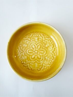 Anthropologie Yellow Enamelware Jam Cup, Trinket Tray, Snack Plate, Dice Holder